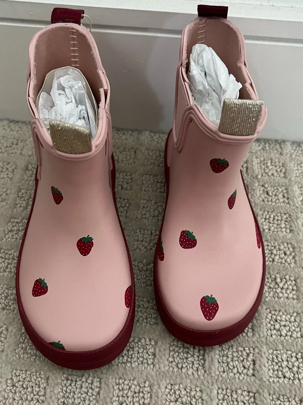 Zara Pink Strawberry-Print Kids Rain Boots
